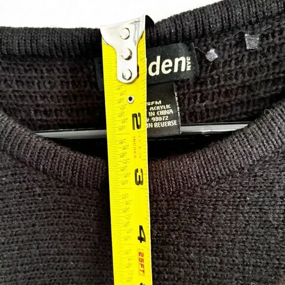 Madden One Size Black Sweater Poncho Braided Shoulder Front Pockets Cozy Staple - Picture 12 of 12